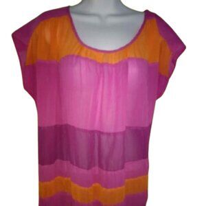 --- Colorblock Pink Orange Sheer Top Size Large